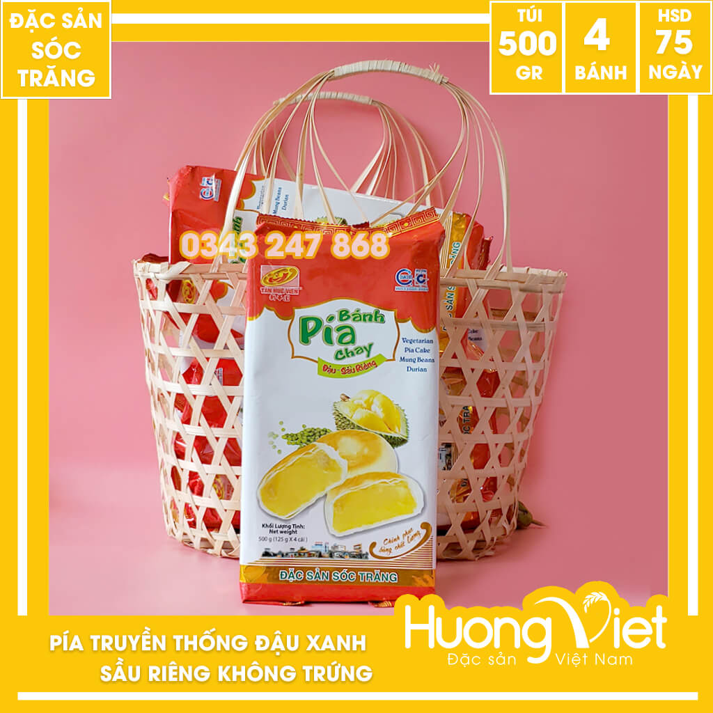 Bánh pía chay đậu xanh sầu riêng Tân Huê Viên 500gr Bánh pía chay đậu xanh sầu riêng Tân Huê Viên 500gr
