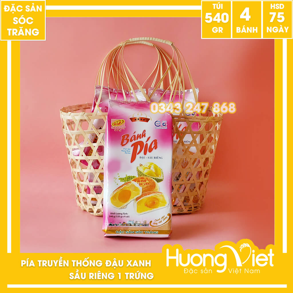 Bánh pía đậu xanh sầu riêng 4 sao Tân Huê Viên 540gr Bánh pía đậu xanh sầu riêng 4 sao Tân Huê Viên 540gr